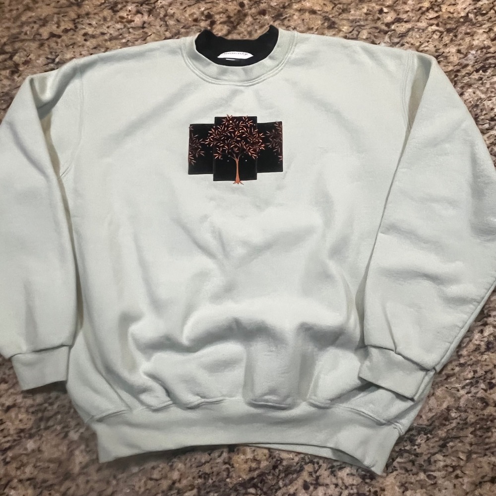 Breckenridge Sage Green Embroidered Tree Sweatshirt Womens XL Beaded Pullover